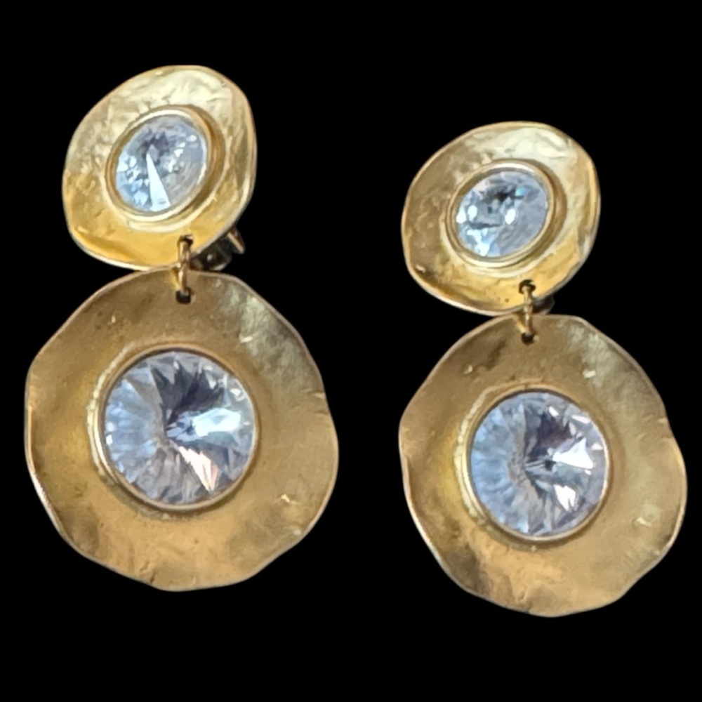 Vintage Signed Norma Jean Dangle Clip On Earrings Matte Gold